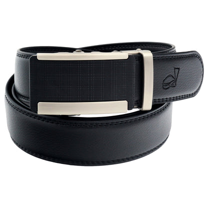 QHA Men's Diagonal Stripe Ratchet Belt 35mm Gunmetal Holeless Q38