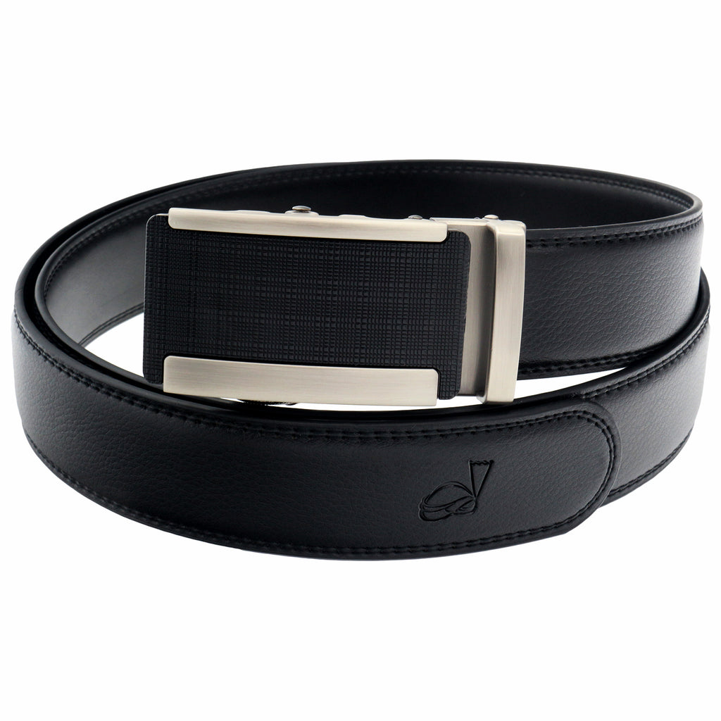 QHA Mens 35mm Ratchet Leather Belt, Gunmetal Diagonal Stripe Buckle Q38