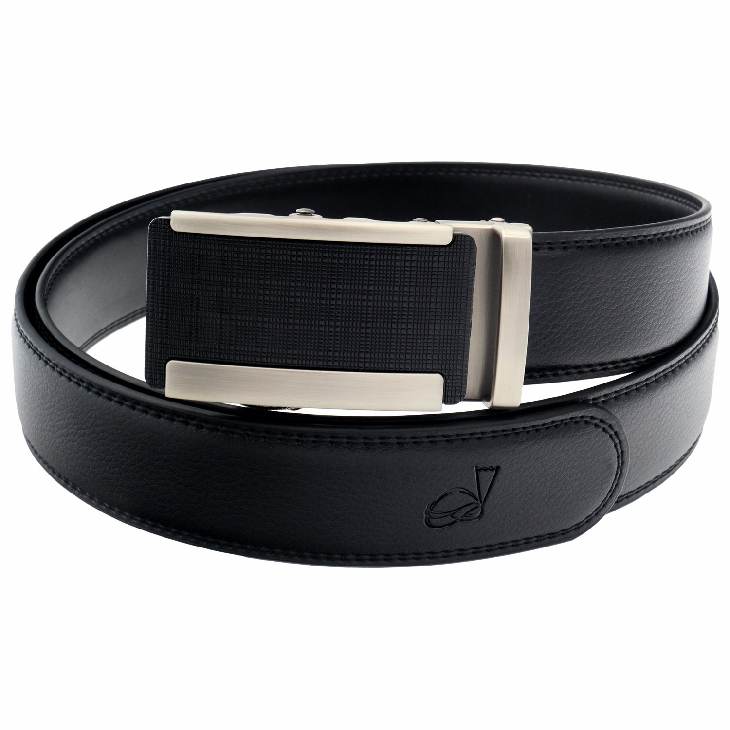 QHA Mens 35mm Ratchet Leather Belt, Gunmetal Diagonal Stripe Buckle Q38