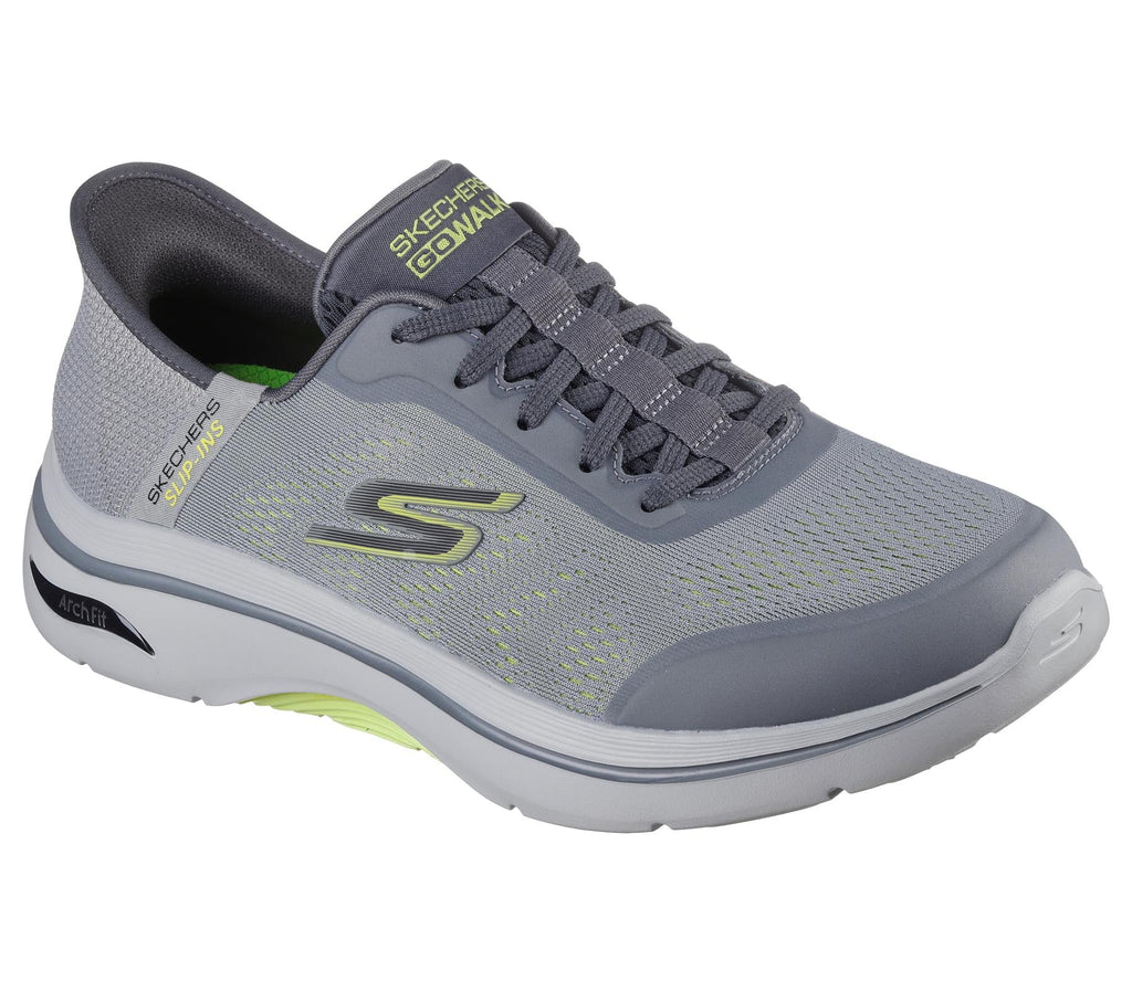 Skechers Lace Up Shoe For Men Slip Ins Go Walk Arch Fit 2.0 Simplicity 2.5 in Gray/Lime, 6-15
