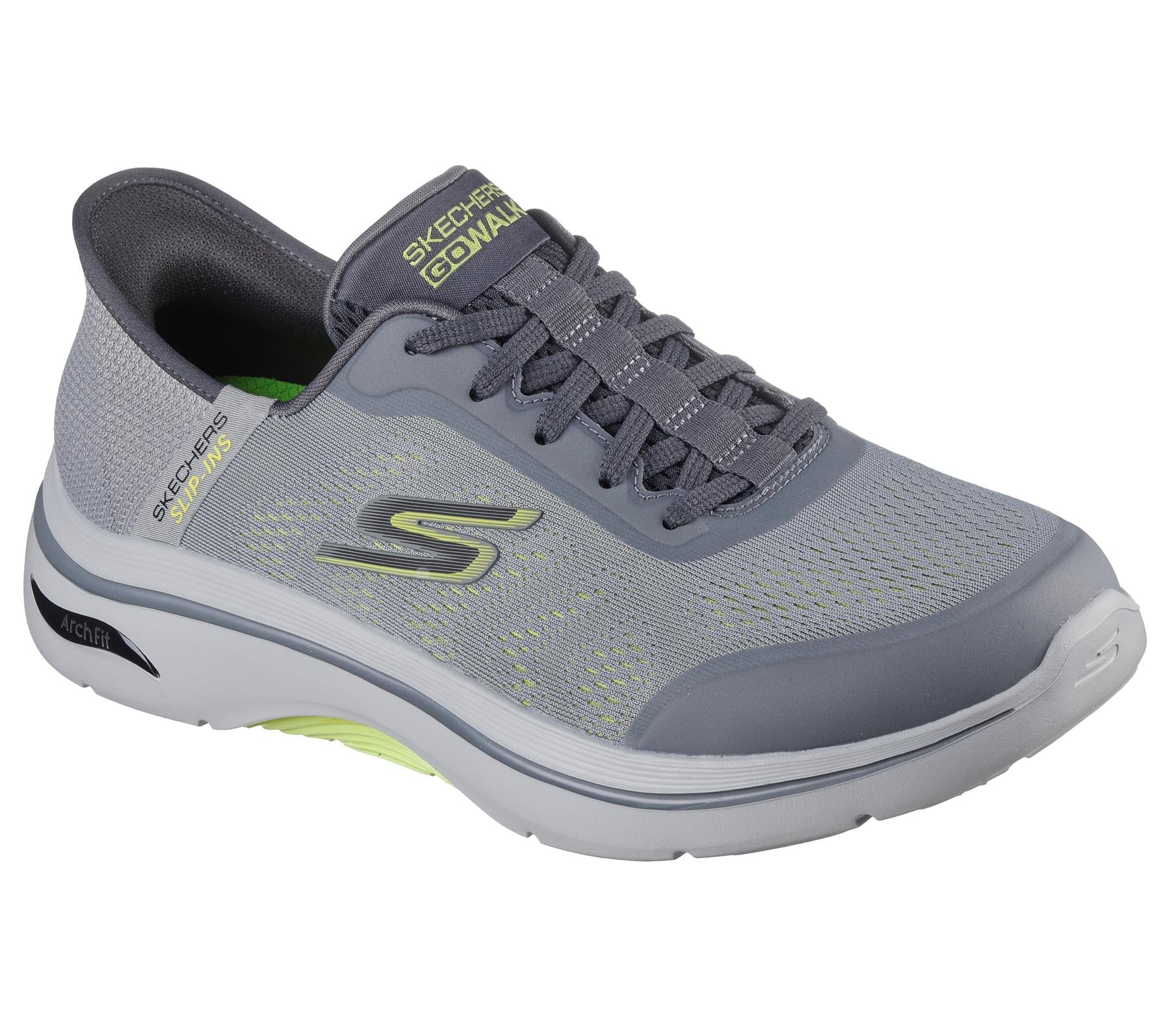 Skechers Lace Up Shoe For Men Slip Ins Go Walk Arch Fit 2.0 Simplicity 2.5 in Gray/Lime, 6-15