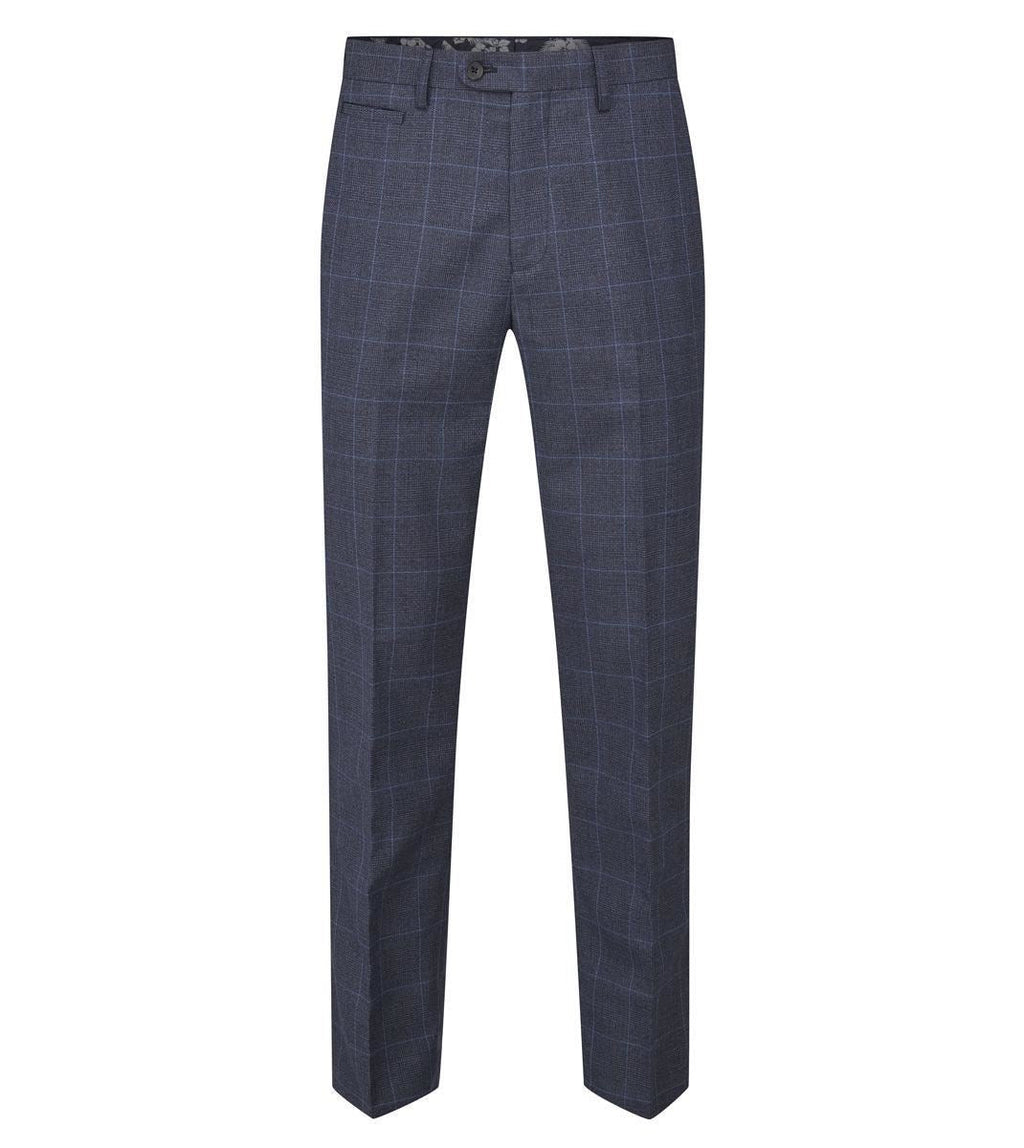 Skopes Men's Tailored Fit  Anello Check Pattern Suit Trouser in Blue Waist 32 to 56