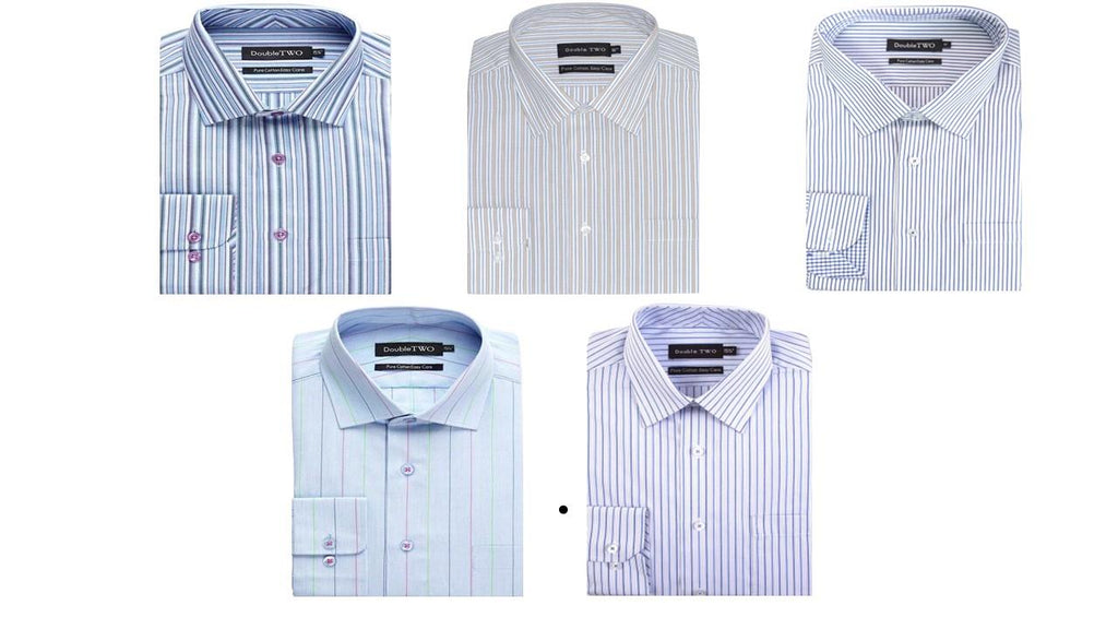 Double Two Men's LS Formal Stripe Shirts in Blue Needle Stripe in Size 18 - 23, 5 Options