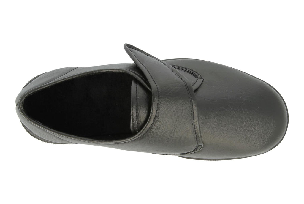 Mens Easy B Extra Wide And Deep Fit (6V) Leather Look Shoes (Troy) in Black