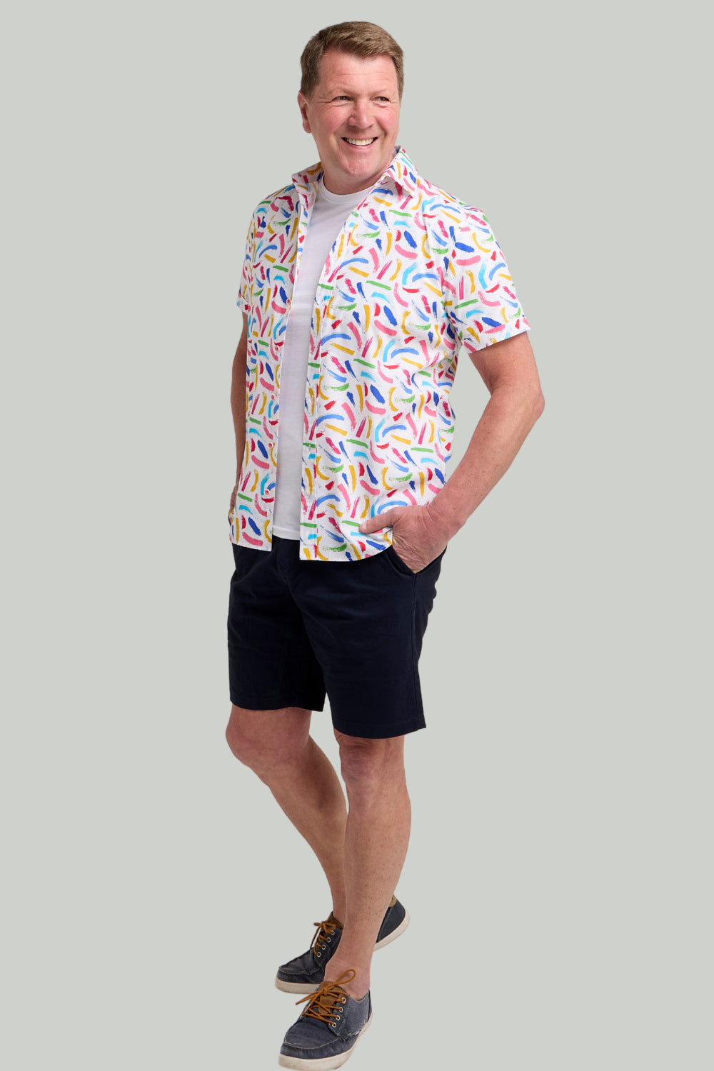 Double TWO Candy Brush Stroke Print Short Sleeve Shirt For Men in Multi, M-5XL