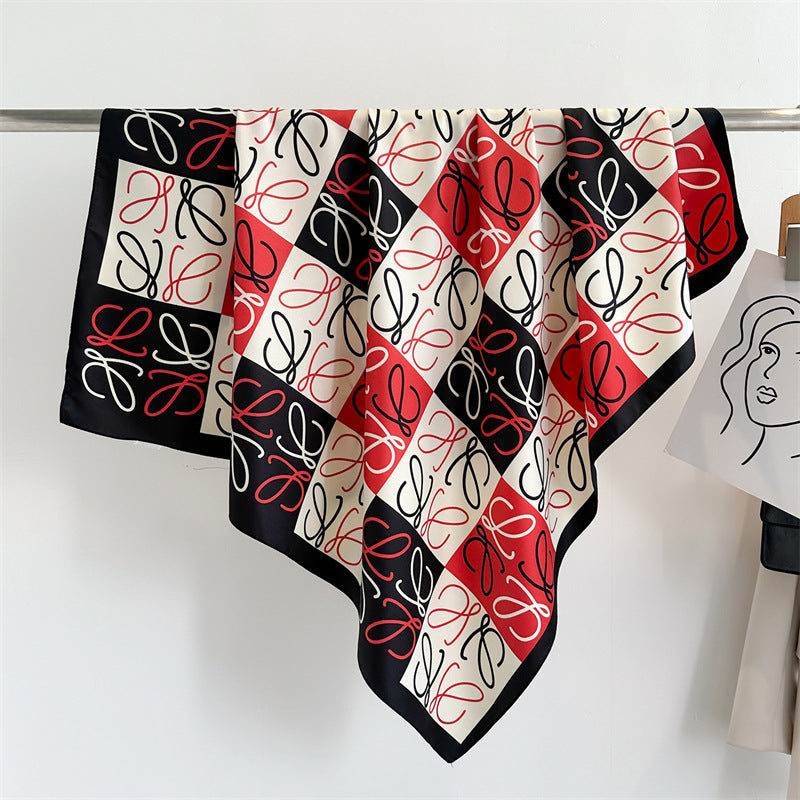 Women's Premium Twill Silk Scarf, Large Printed 90/90cm Striped Square Scarf