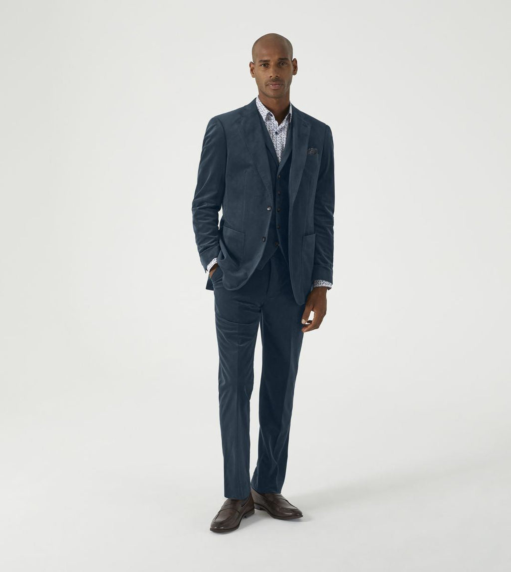 Skopes Atkinson Suit Tailored Fit Trousers For Men in Teal Blue Corduroy, 30W to 58W