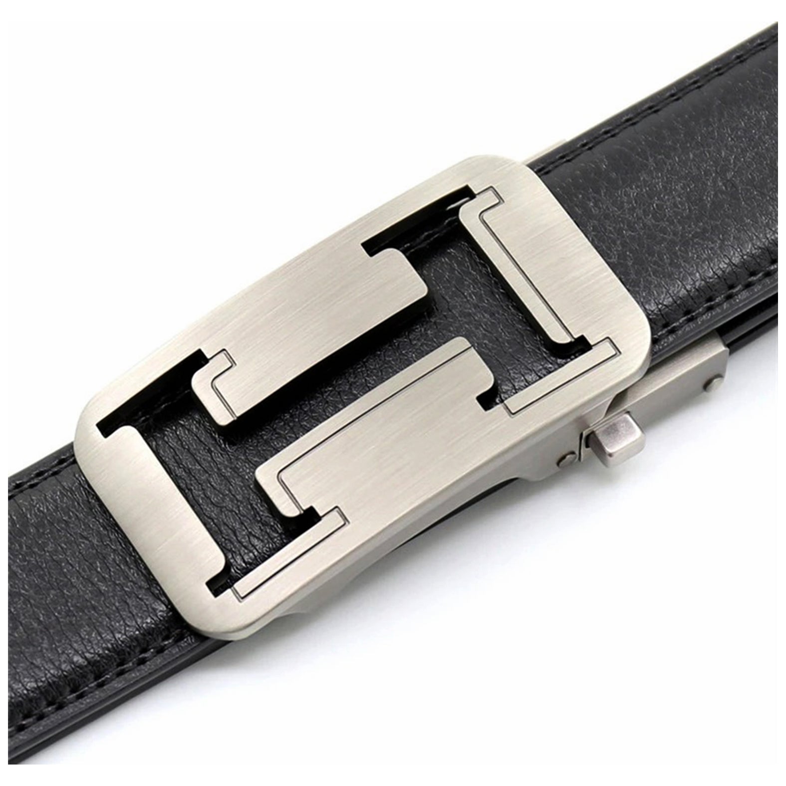 QHA Mens 35mm Ratchet Leather Belt, Geometric Cutout Automatic Buckle Q32