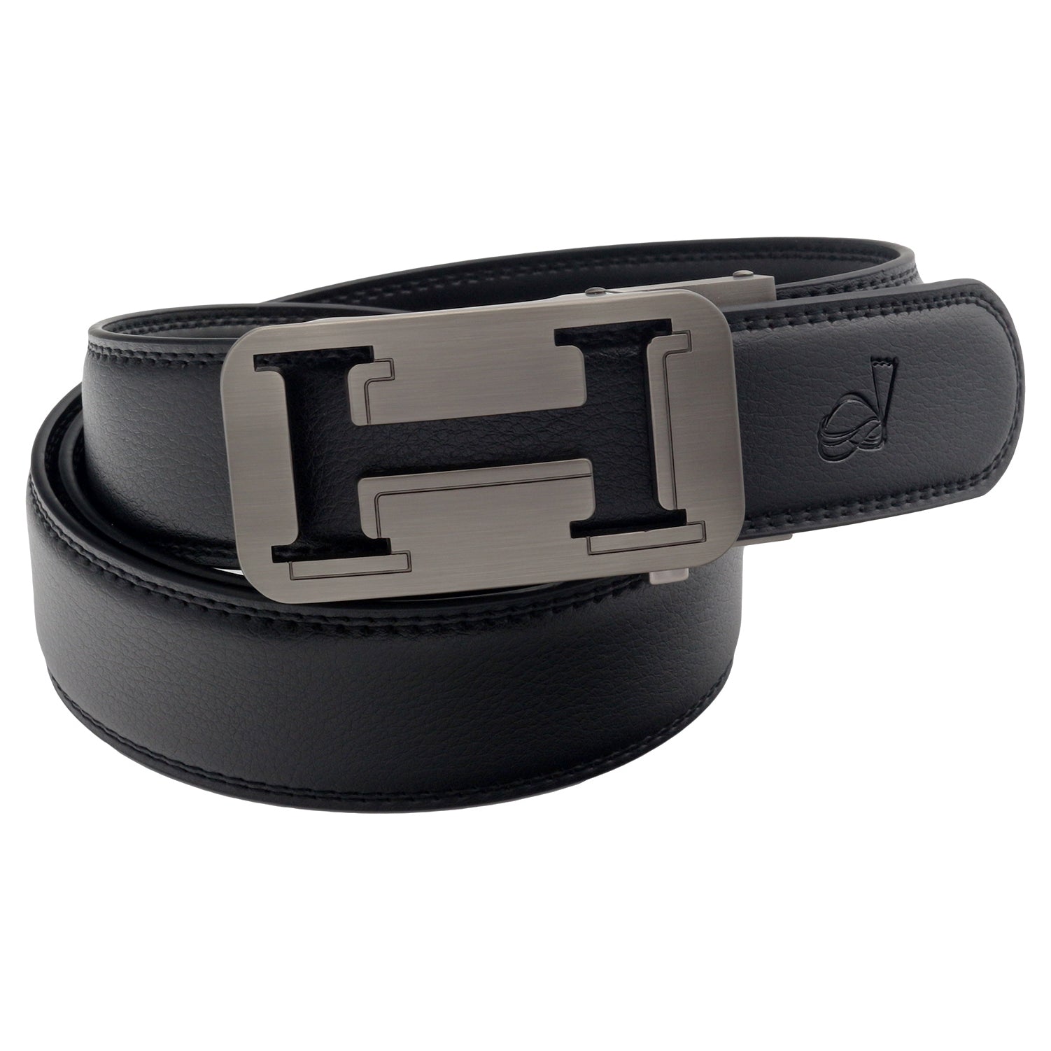 QHA Mens 35mm Ratchet Leather Belt, Geometric Cutout Automatic Buckle Q32