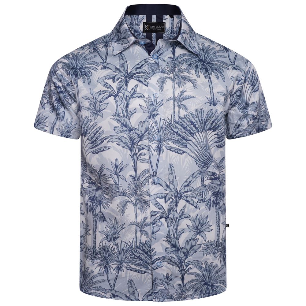 KAM Summer Print Short Sleeve Shirt For Men in Blue, 2XL-8XL