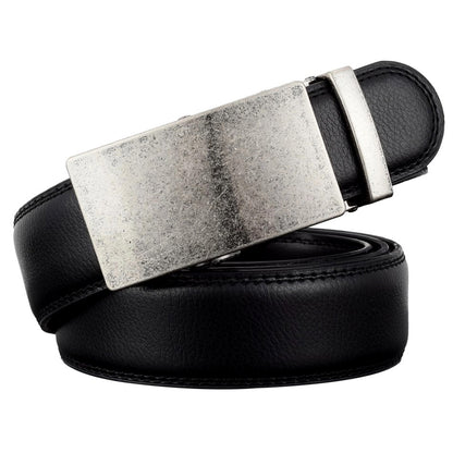 QHA Men's Antique Ratchet Leather Belt – Vintage Solid Buckle, 35mm Q69