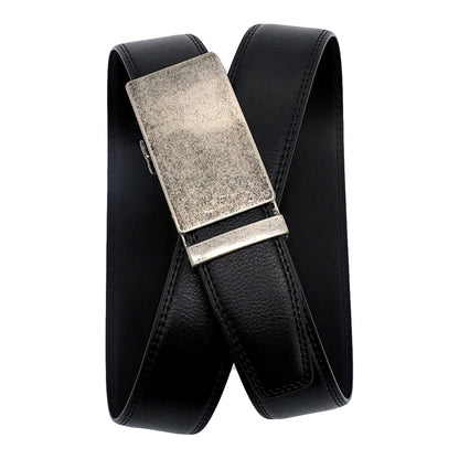 QHA Men's Antique Ratchet Leather Belt – Vintage Solid Buckle, 35mm Q69