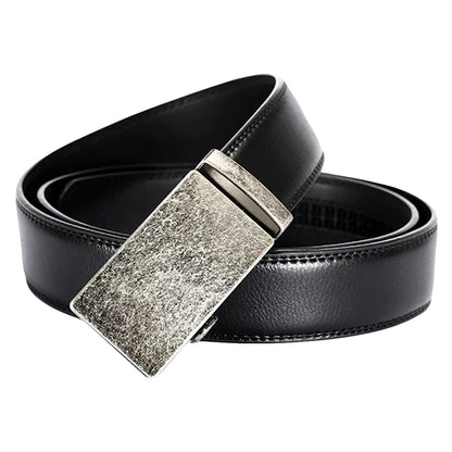QHA Men's Antique Ratchet Leather Belt – Vintage Solid Buckle, 35mm Q69