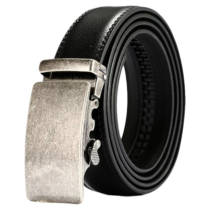 QHA Men's Antique Ratchet Leather Belt – Vintage Solid Buckle, 35mm Q69