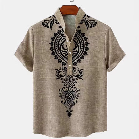 Men's Shirt Digital 3D Printing Linen Short Sleeve