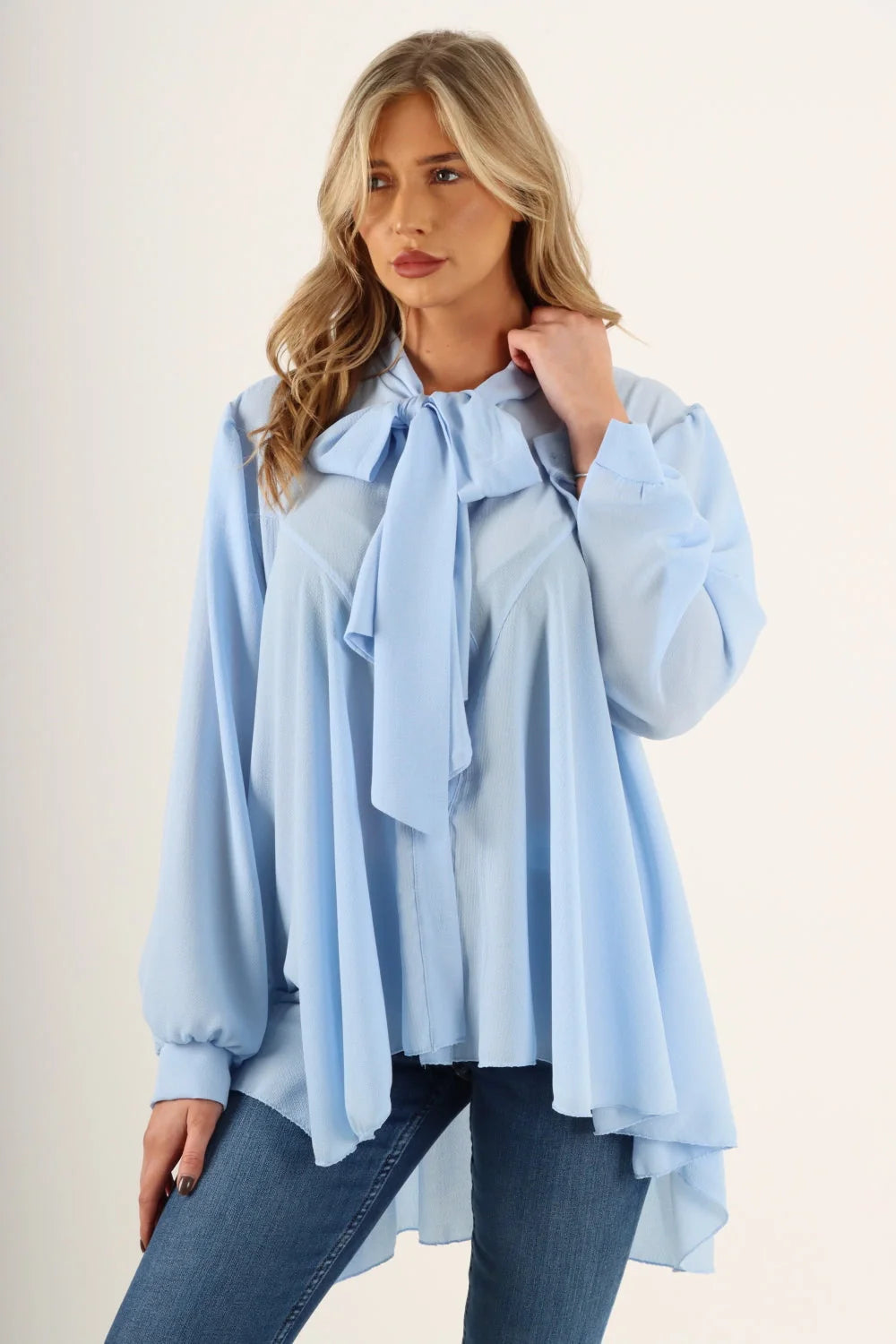 Italian Oversized Pussy Bow Blouse | Long Sleeve Button Top One Size 8-22