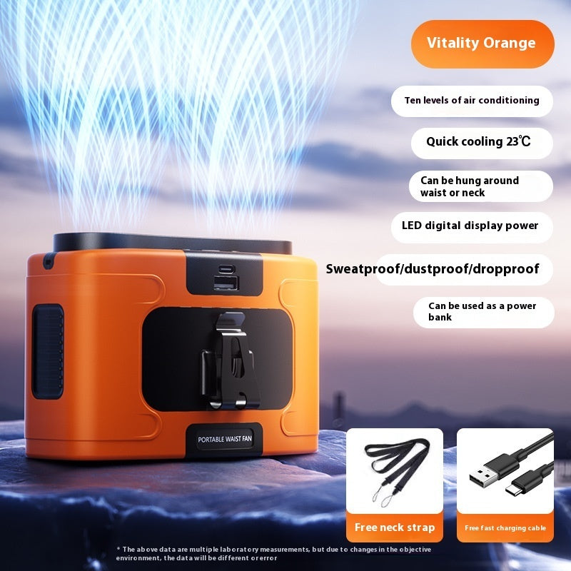Waist Hanging Fan Portable Summer Heat Relieving Construction Site Charging Refrigeration Endurance