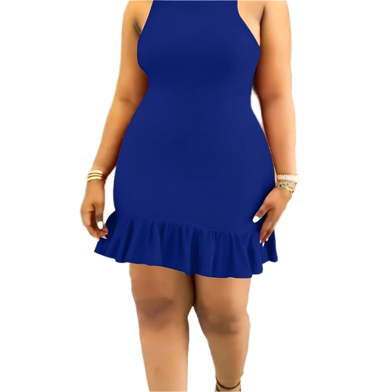 Ruffle Hem Crew Neck Slim Elegant Sleeveless Party Dress