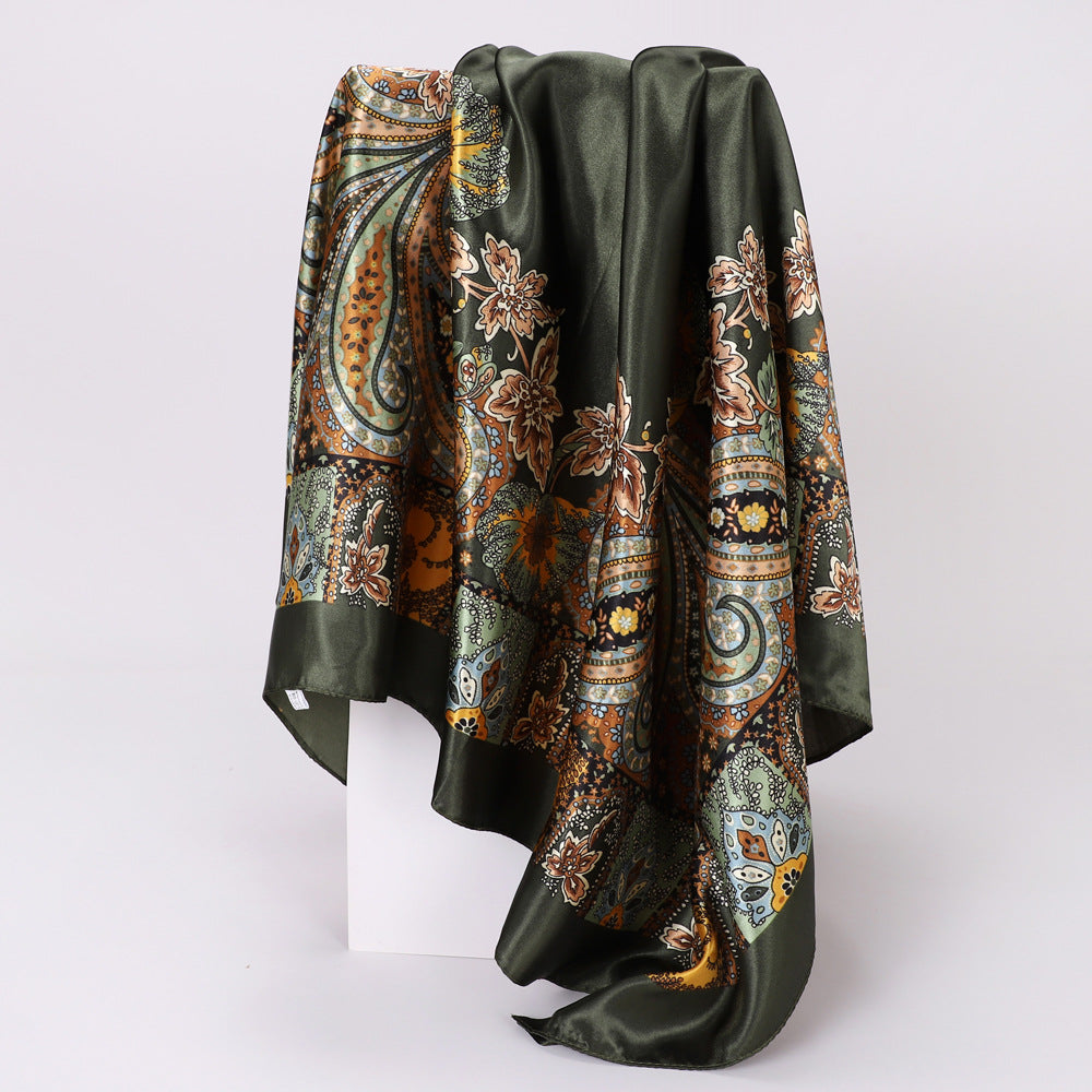 Classic Cashew-patterned Silk Satin Scarf, Printed Headscarf for Women, 90/90cm Square Scarf