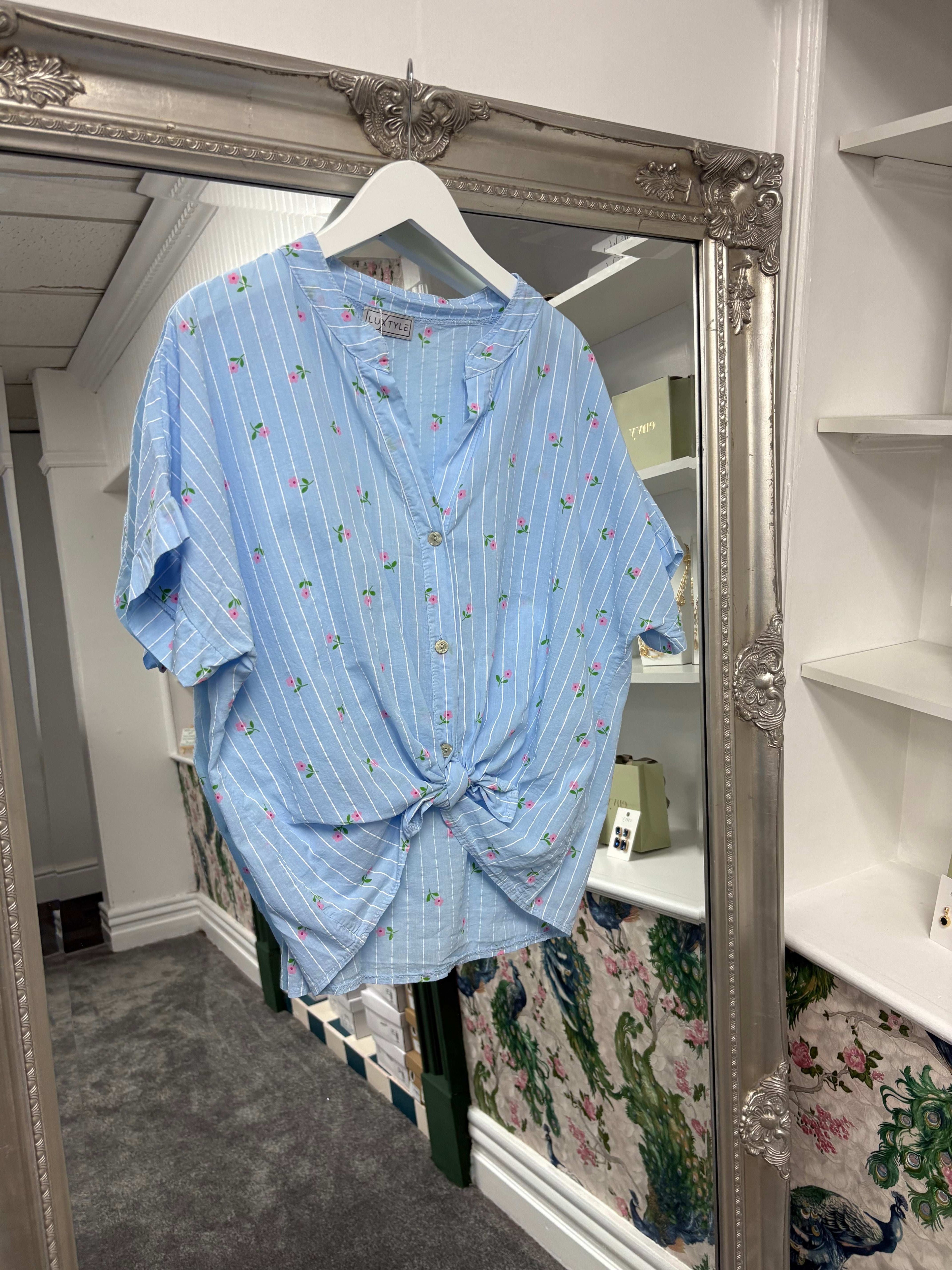 Luxtyle Flower and Stripe Short Sleeve Shirt One Size 8-18