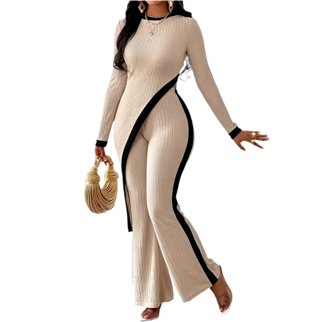 Women’s Long Sleeve Side Slit Top & Trousers Two-Piece Lounge Set