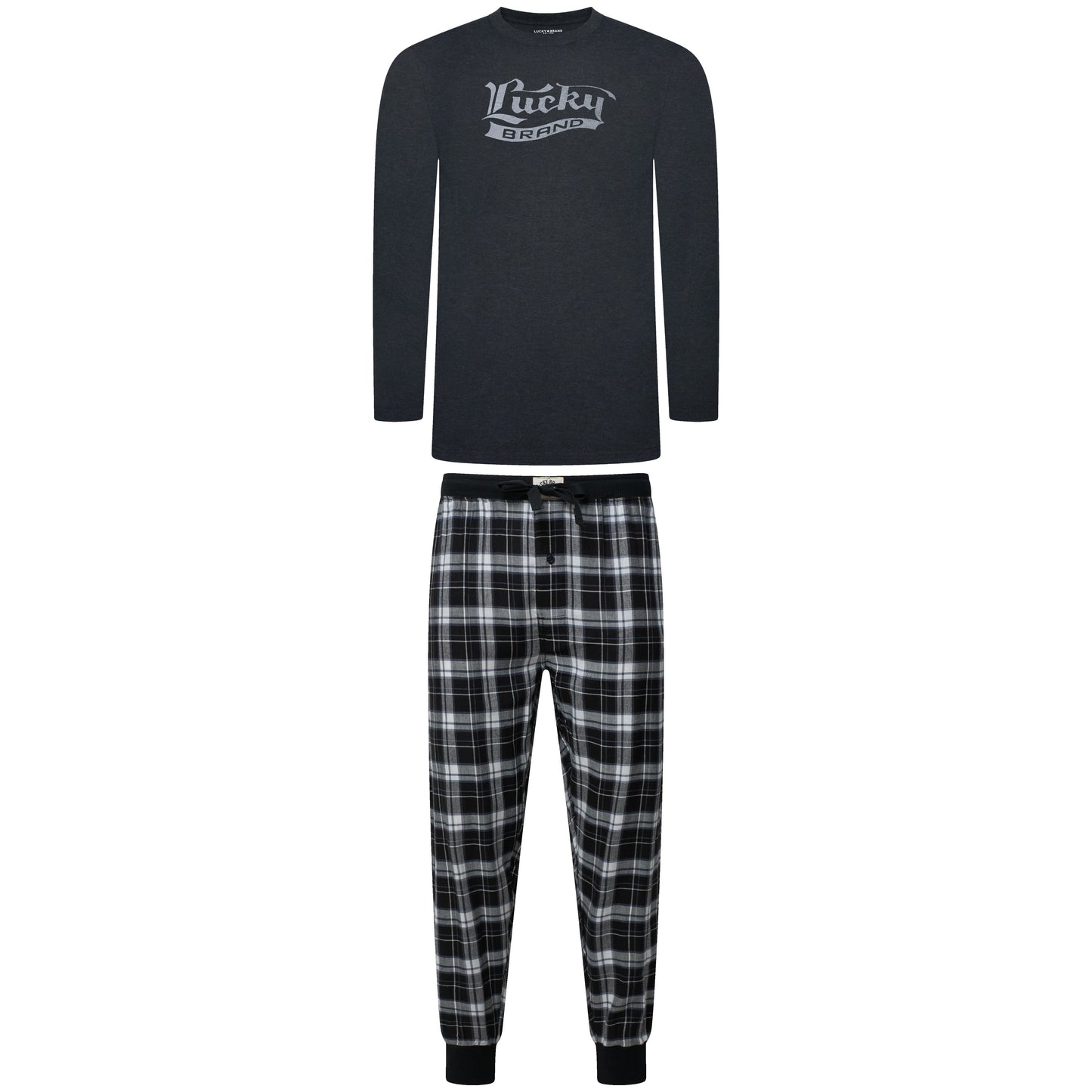 Lucky Brand Mens Pyjama Set Crew Neck Flannel Pants Cotton Lounge Sleepwear - QHA UK