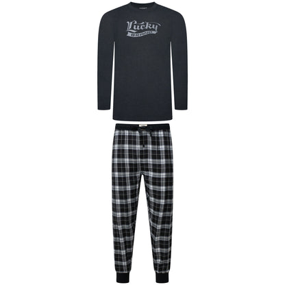 Lucky Brand Mens Pyjama Set Crew Neck Flannel Pants Cotton Lounge Sleepwear - QHA UK