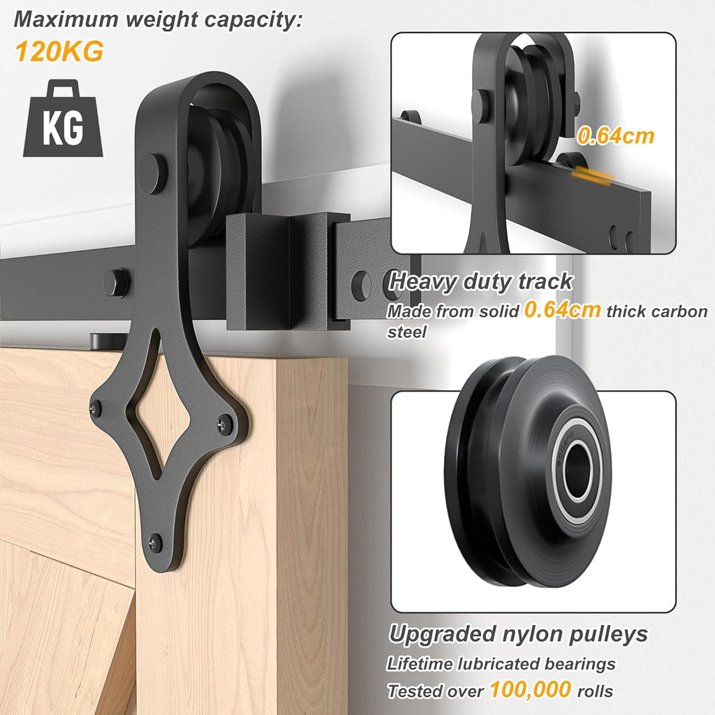 Sliding Barn Door Kit 6.6FT Heavy Duty Steel Track Black Rhombic SANKEYTEW