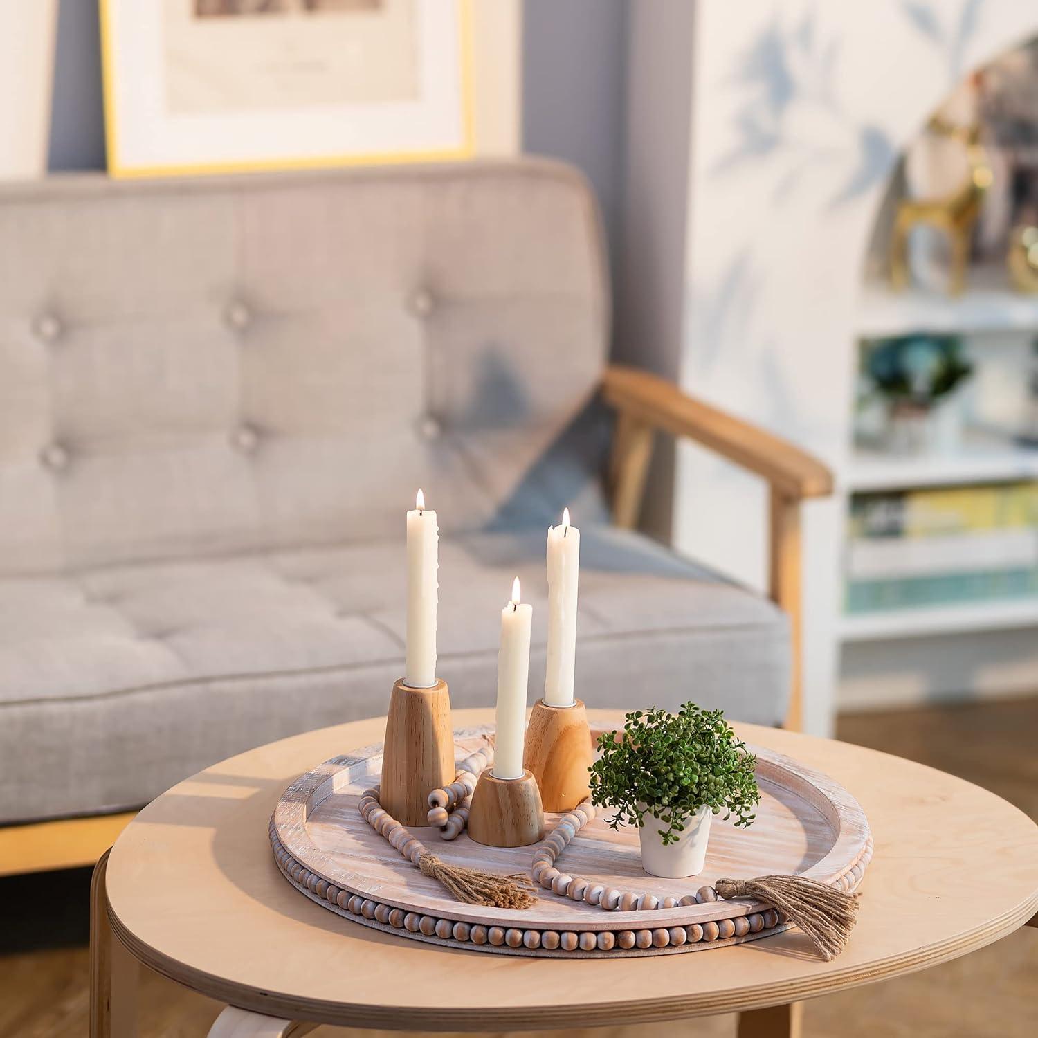 Round Decorative Wooden Tray 18 Inch Beaded Table Centerpiece HANOBE