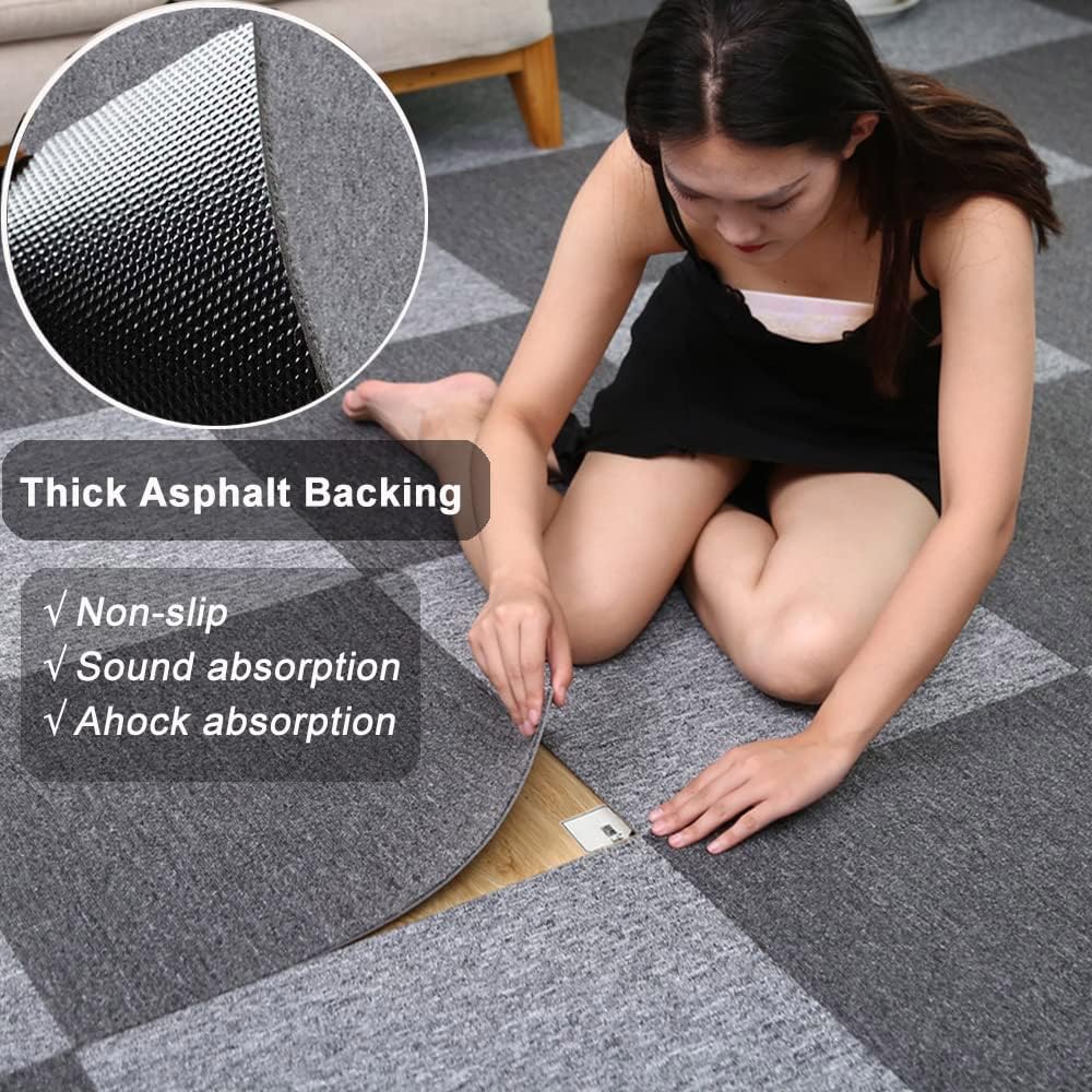 Carpet Tiles 50x50cm 20PCS Heavy Duty Commercial PVC Backing Dark Grey Nisorpa