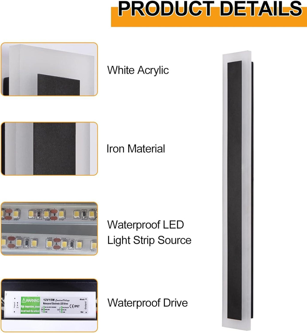 Modern Porch & Patio Wall Light 90CM | 18W Black Exterior Fixture | Waterproof