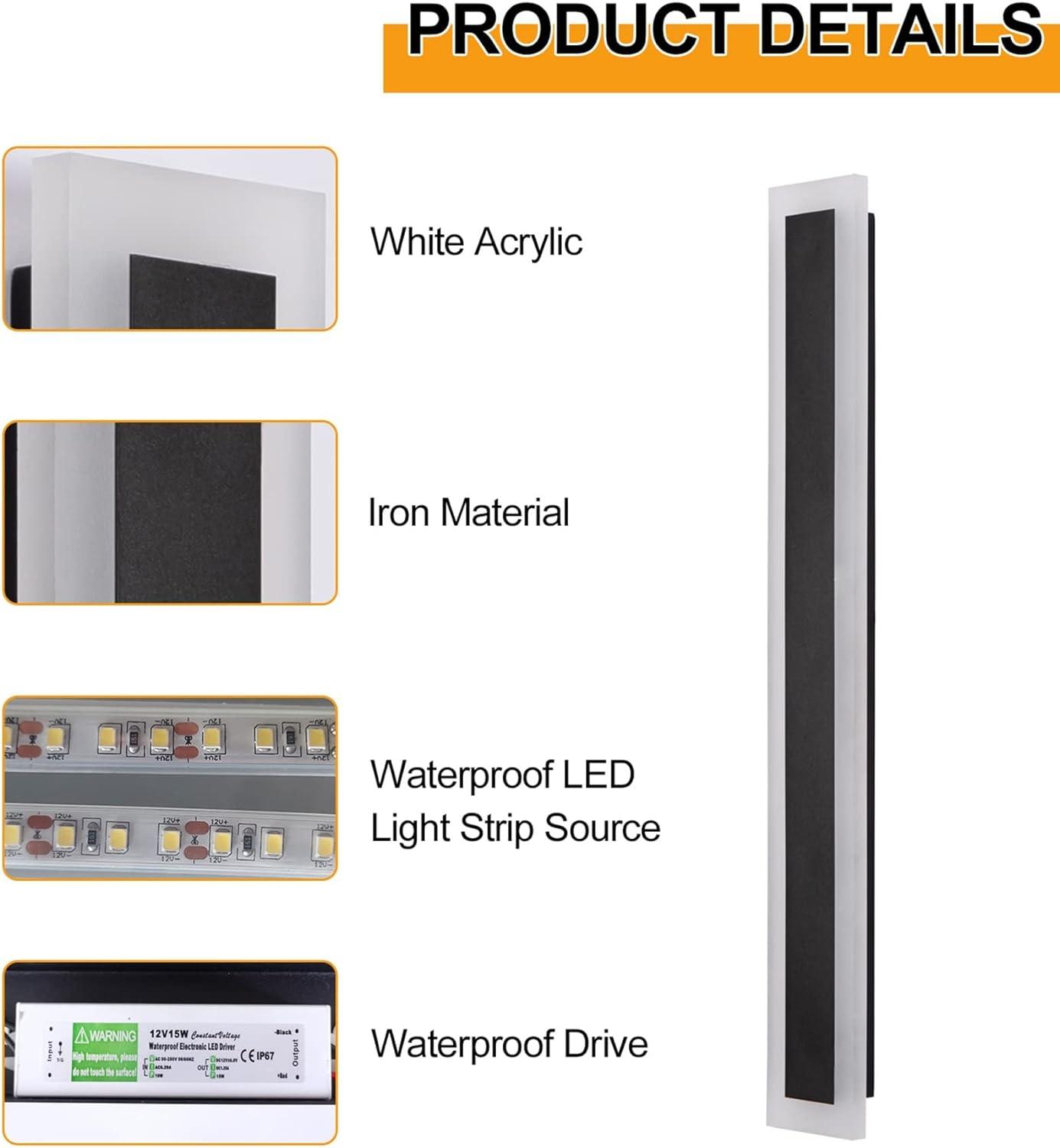 Modern Porch & Patio Wall Light 90CM | 18W Black Exterior Fixture | Waterproof