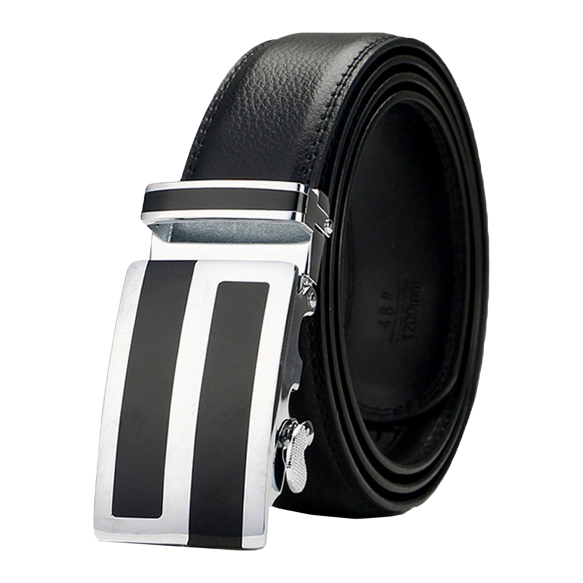 QHA Mens 35mm Ratchet Leather Belt, Silver Stripe Automatic Buckle Q5089