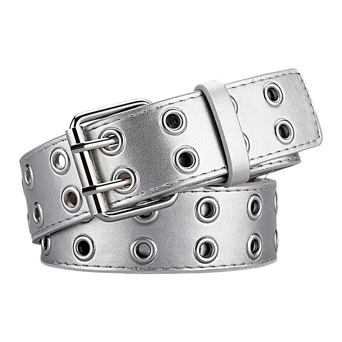 Unisex Y2K Punk Double Hole Belt PU Leather Grommet Rock Streetwear - QHA UK