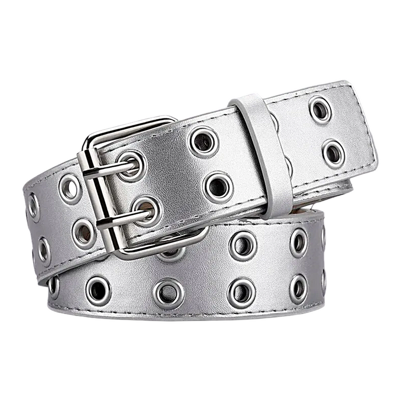 Unisex Y2K Punk Double Hole Belt PU Leather Grommet Rock Streetwear - QHA UK