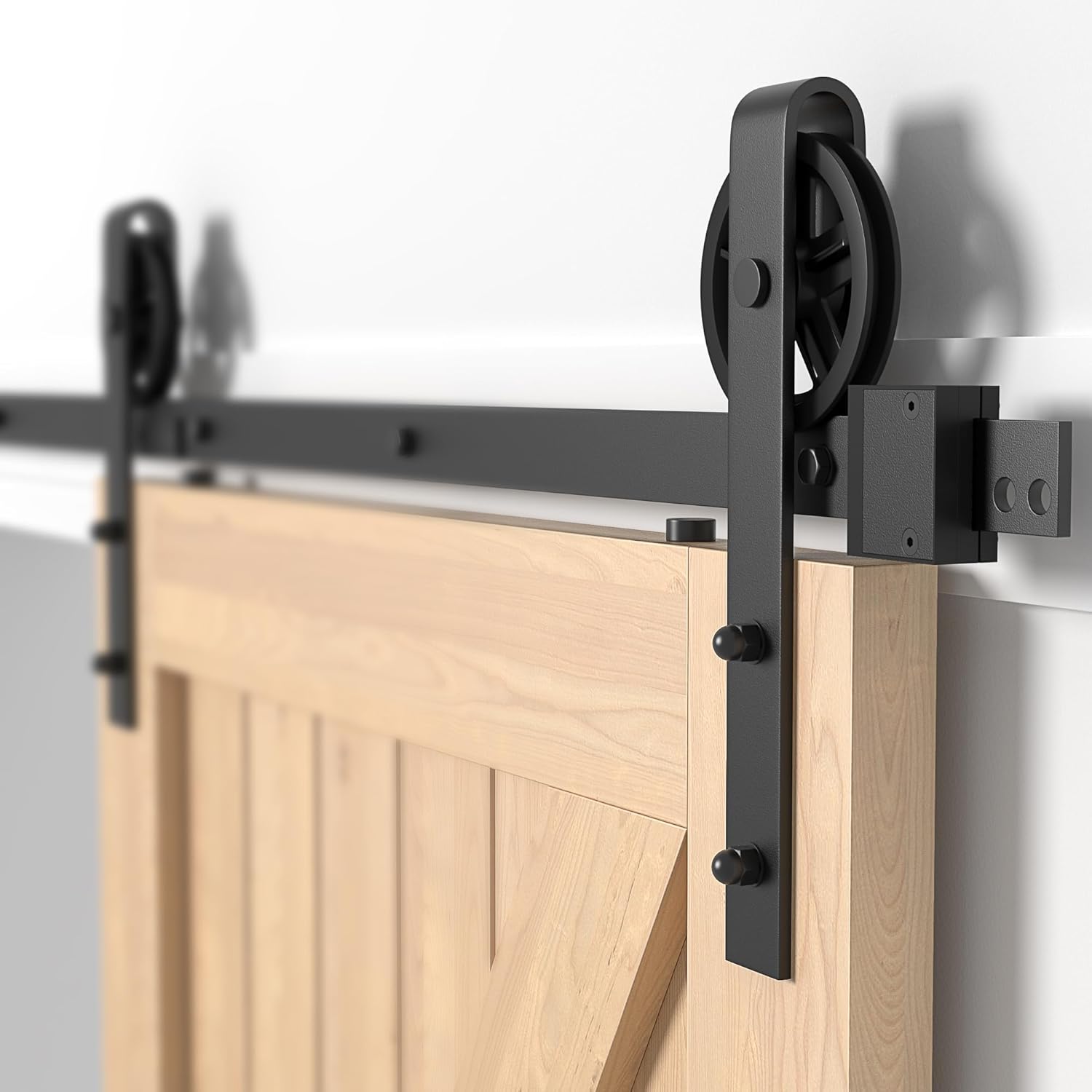 Sliding Barn Door Kit 8FT Heavy Duty Black Steel Top Loading Track SANKEYTEW