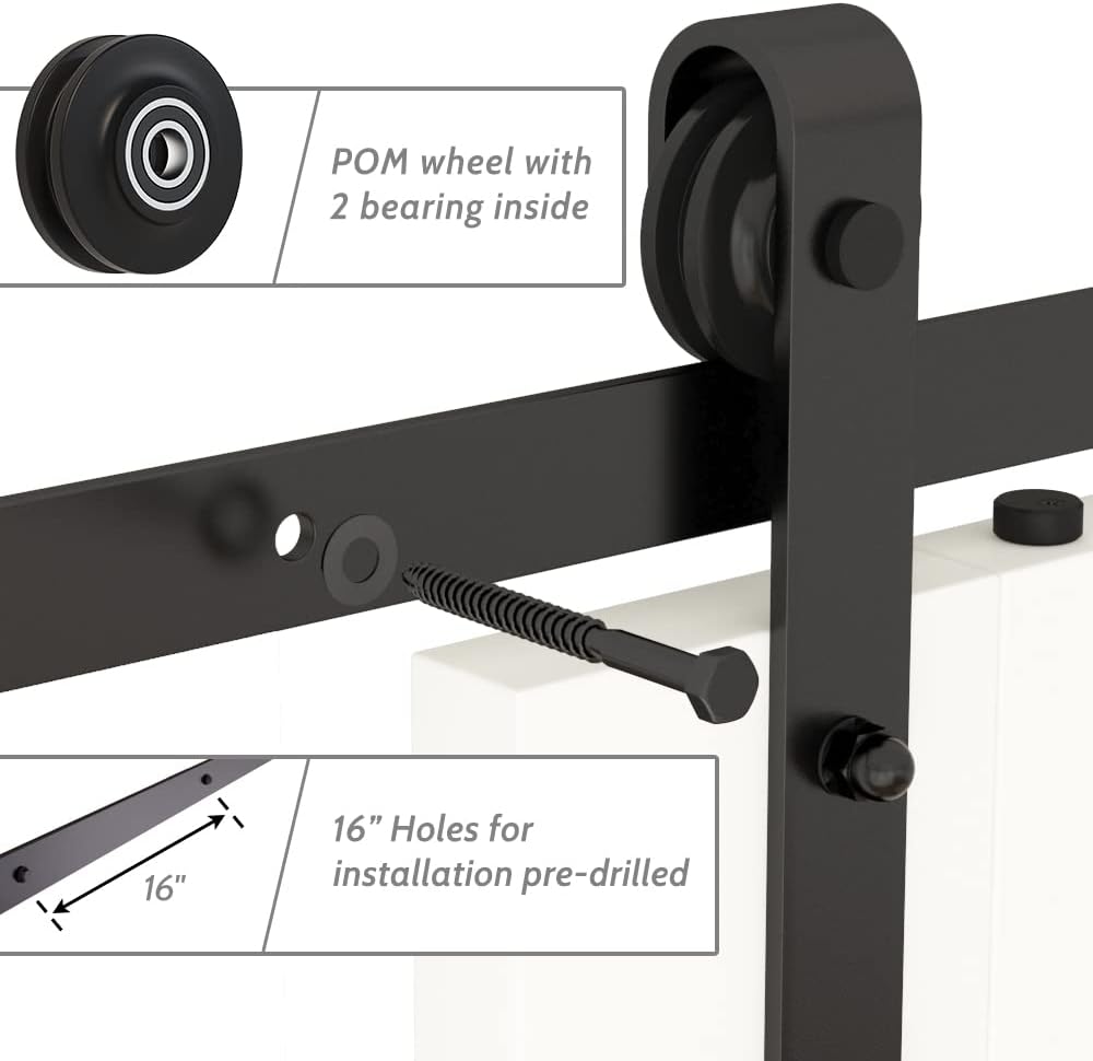 Sliding Barn Door Kit 8FT Heavy Duty Black Rail Complete Set SANKEYTEW