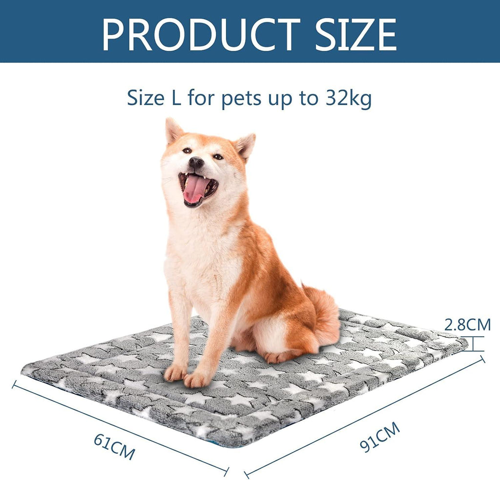 Dog Crate Mat Reversible Cool Warm 91x61cm Washable Foam Grey Blue KROSER