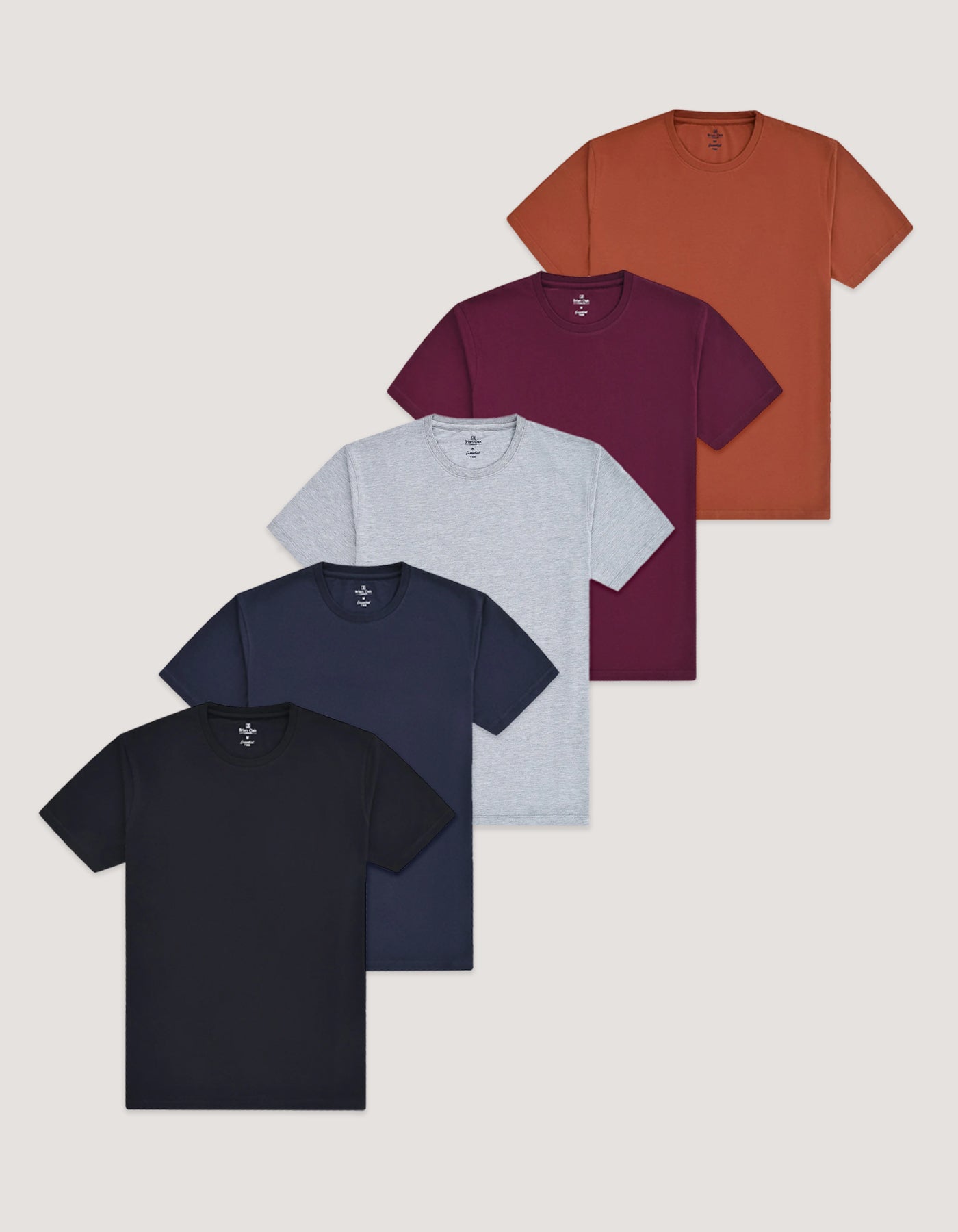 5 Pack Smart Fit Cotton T-Shirts – Maroon, Rust, Black, Navy, Heather Grey