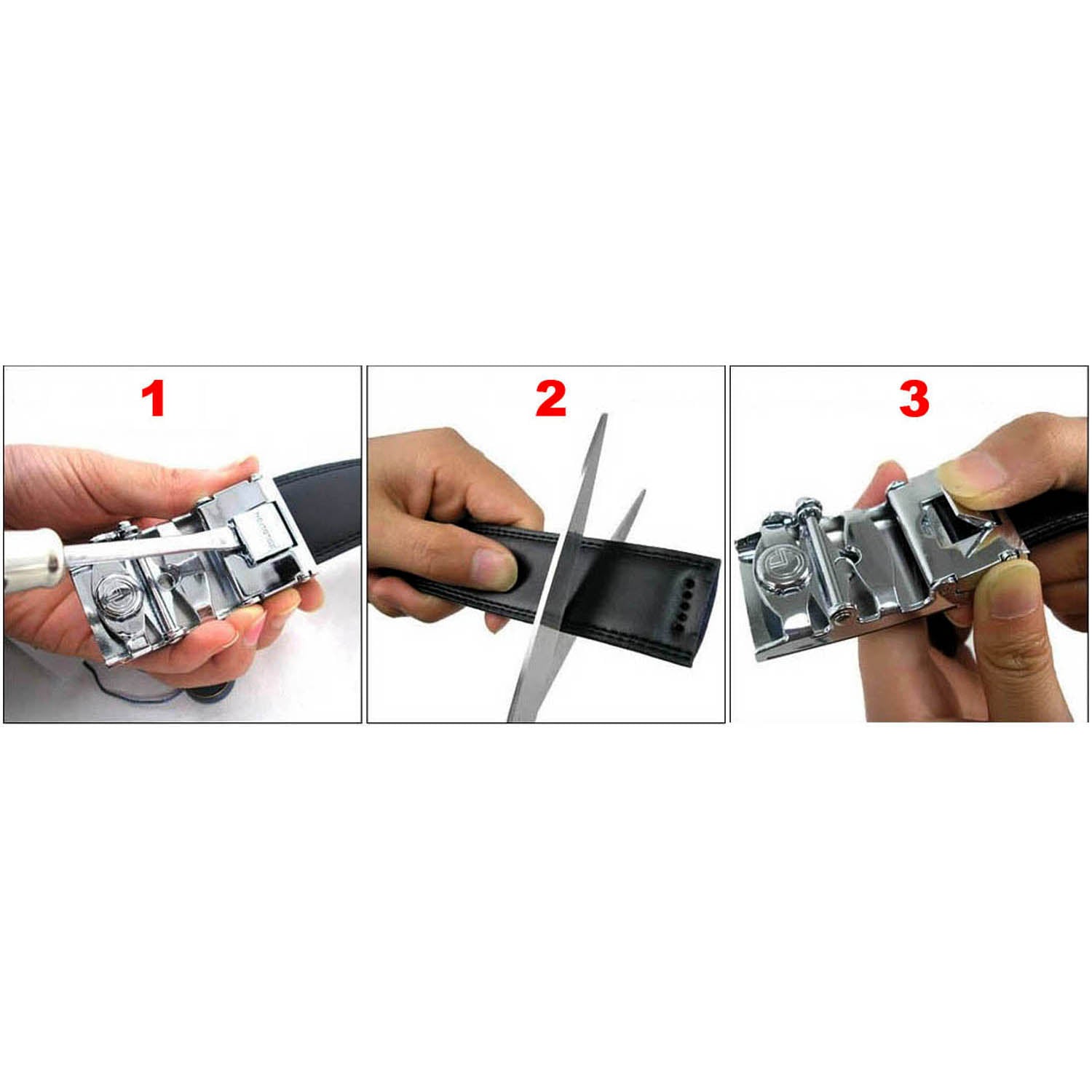 QHA Men’s Leather Ratchet Belt with Automatic Sliding Basket-Weave Buckle Q13