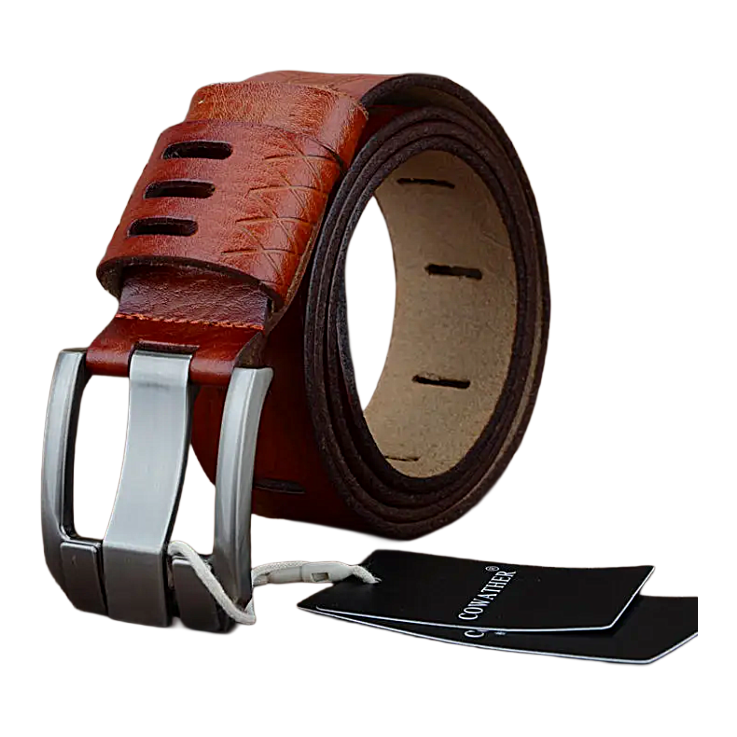 Mens Genuine Leather Belt Big Size 3.8cm Pin Buckle Jeans Belt Black Brown