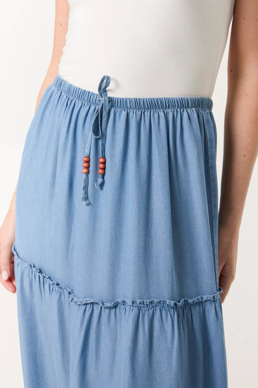 Women’s Tiered Denim Look Skirt | Lightweight Viscose | Sizes S/M & M/L