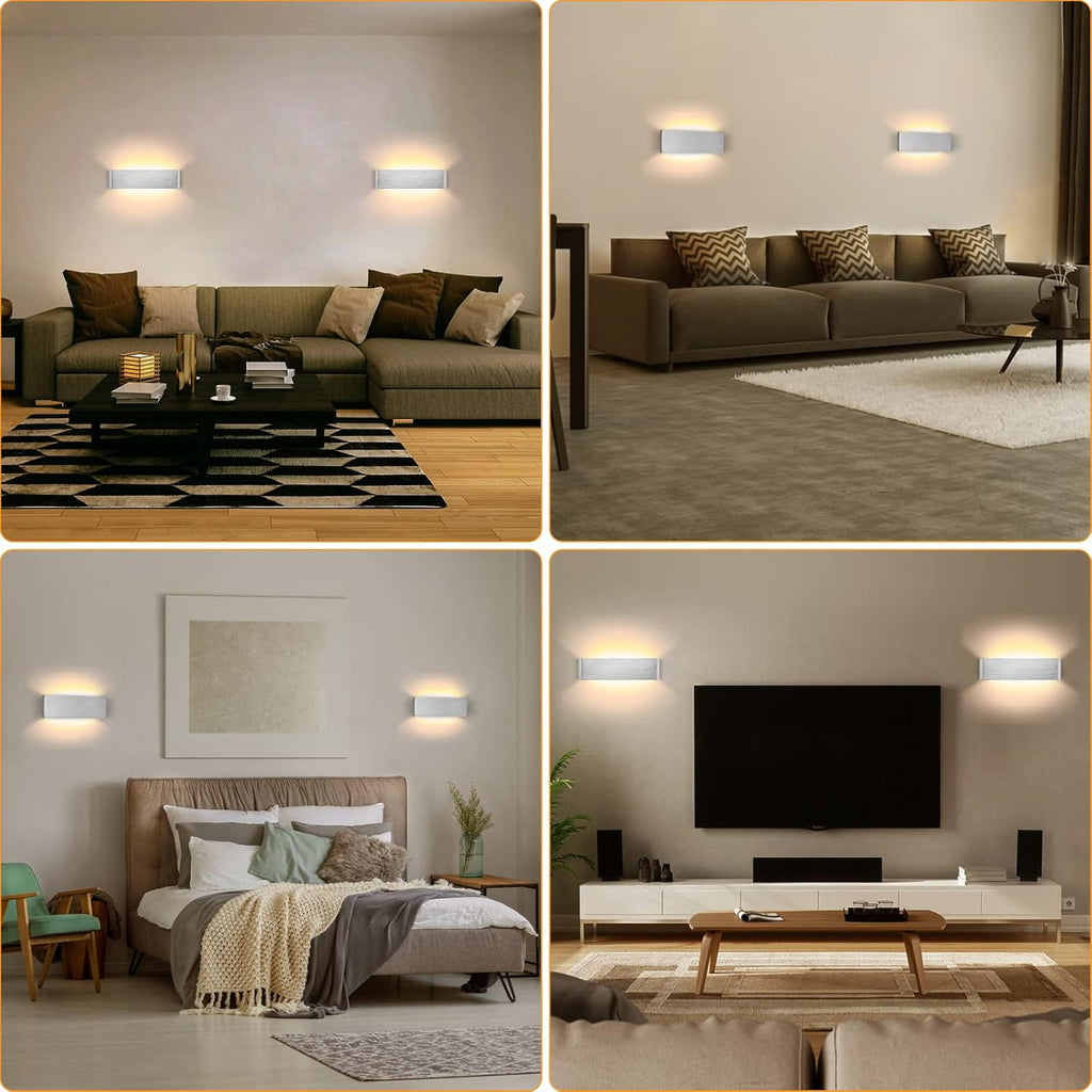 Lightess 2x 31cm LED Wall Lights Up Down Silver Lamps – Warm White Indoor Use