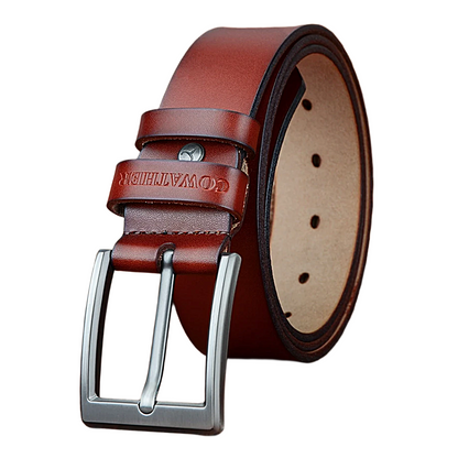 Mens Genuine Cowhide Leather Belt Vintage Plate Buckle Jeans Belt XF002 - QHA UK
