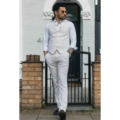 TruClothing Men's Linen 2 Piece Suit Waistcoat Trousers Cream Wedding