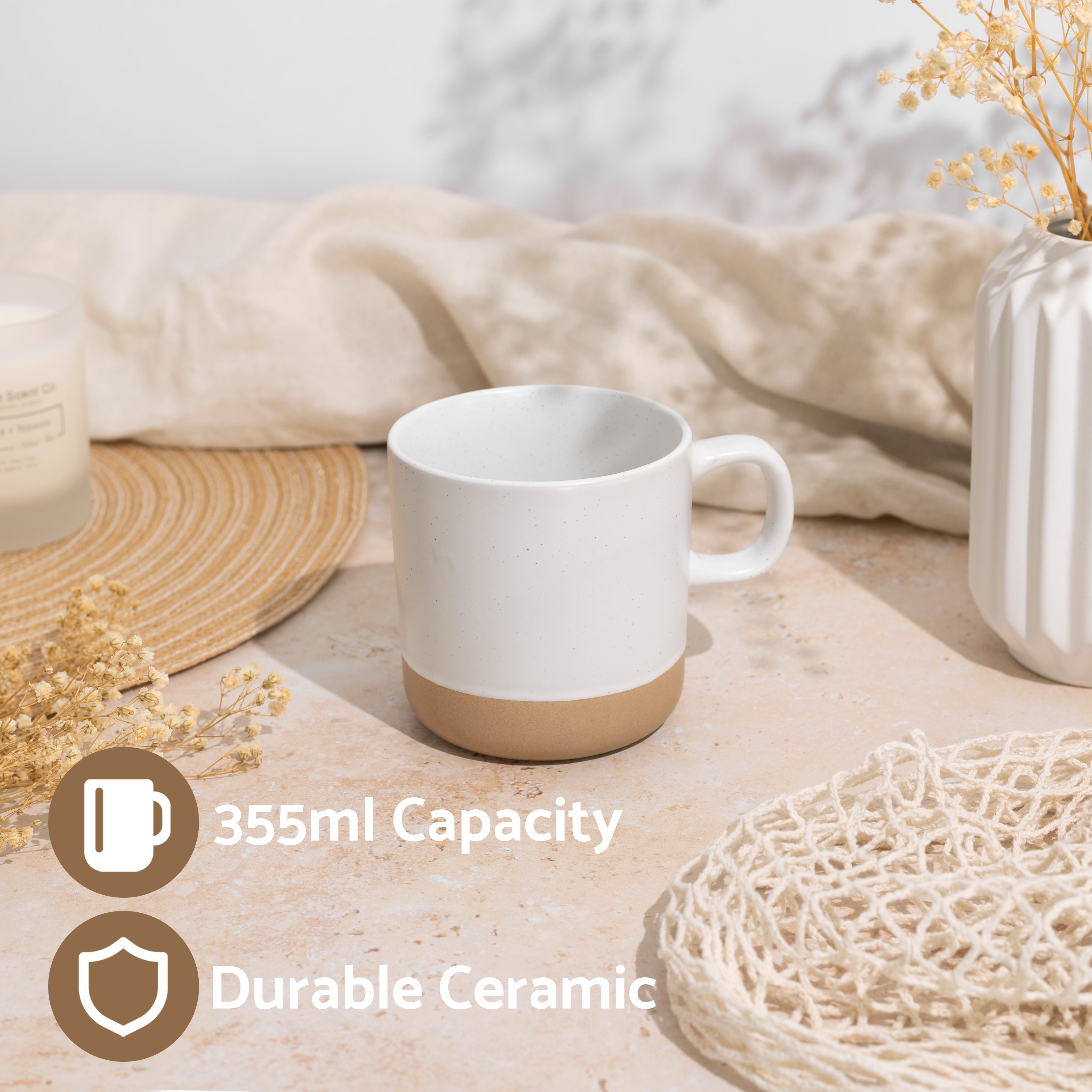 Ceramic Coffee Mug White Speckled Stoneware 355ml 4-Pack