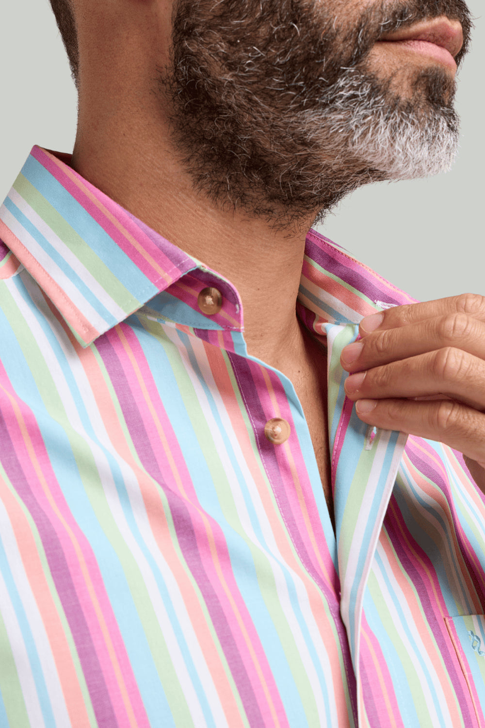 Double TWO Roman Stripe Short Sleeve Shirt For Men in Multi, M-5XL