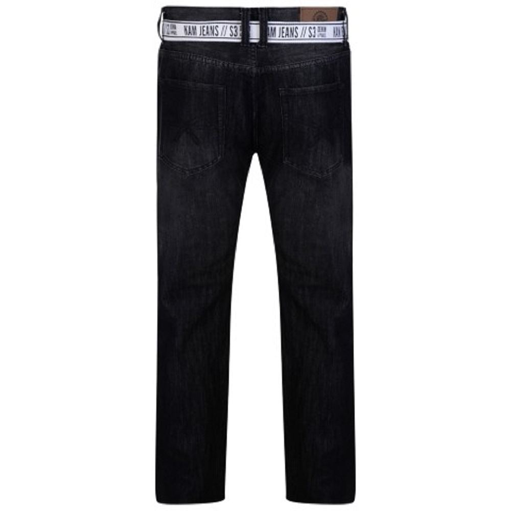 KAM Mens Regular Fit Black Used Belted Jeans (Carter)