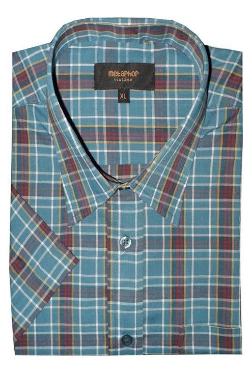 METAPHOR POLY COTTON CHECKED SHORT SLEEVED SHIRTS IN SIZE MEDIUM-6XL, 4 COLORS