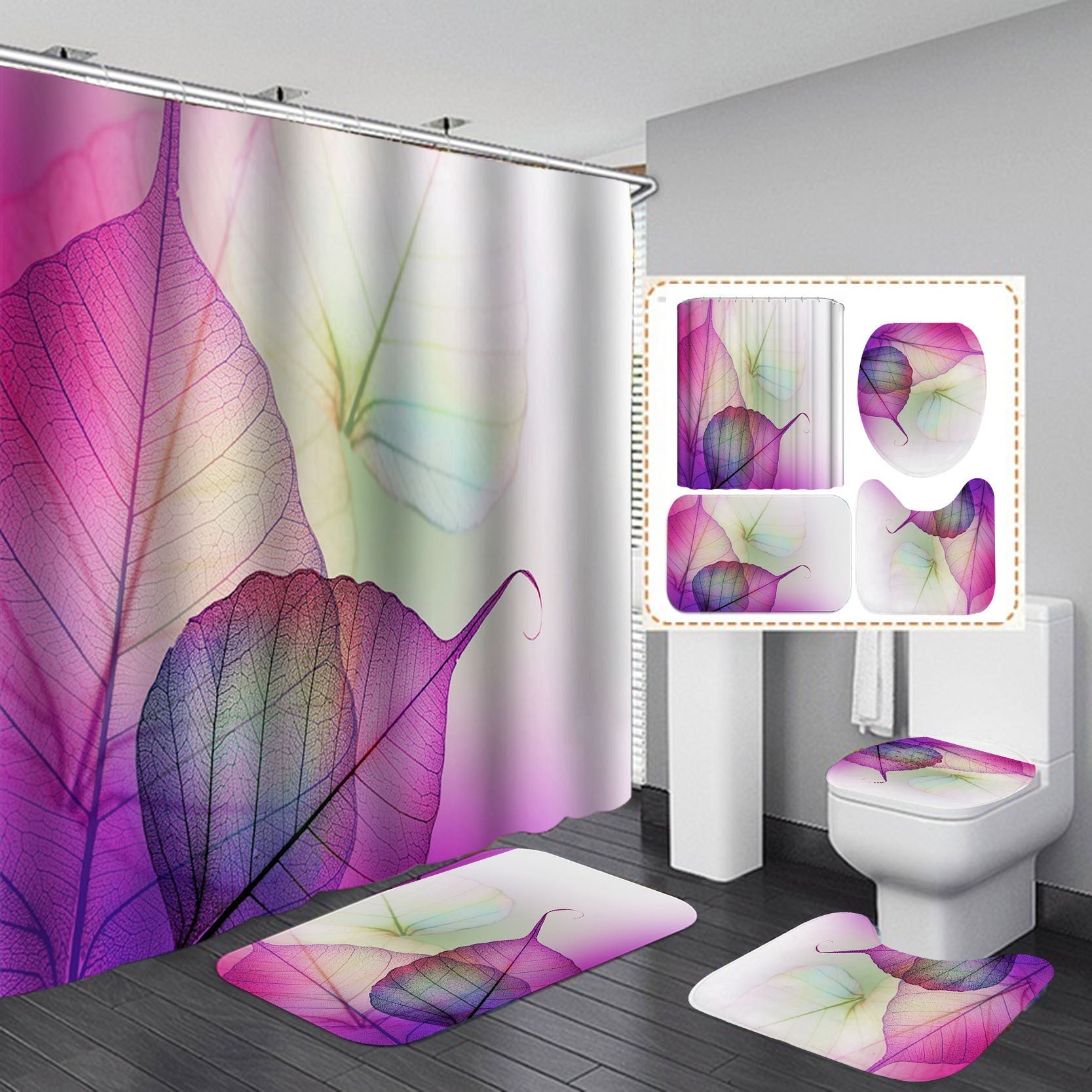 3D Waterproof Bath Curtain Set, Flannel Bath Mat, Home Decor